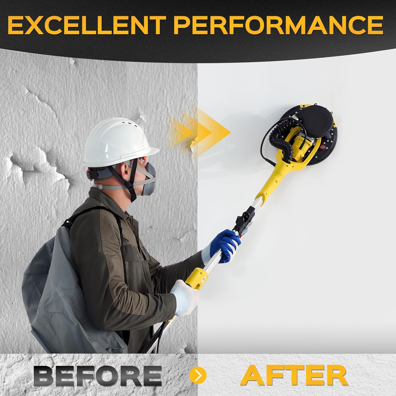 Drywall Sander Tool, LUCKOUT 8.5 Amp Popcorn Ceiling Removal Tool with 7 Variable Speed 800-1800RPM, Electric Drywall Sander with Extendable Handle, LED Light,6 Basic Sand Paper & 6 Grid Sandpaper