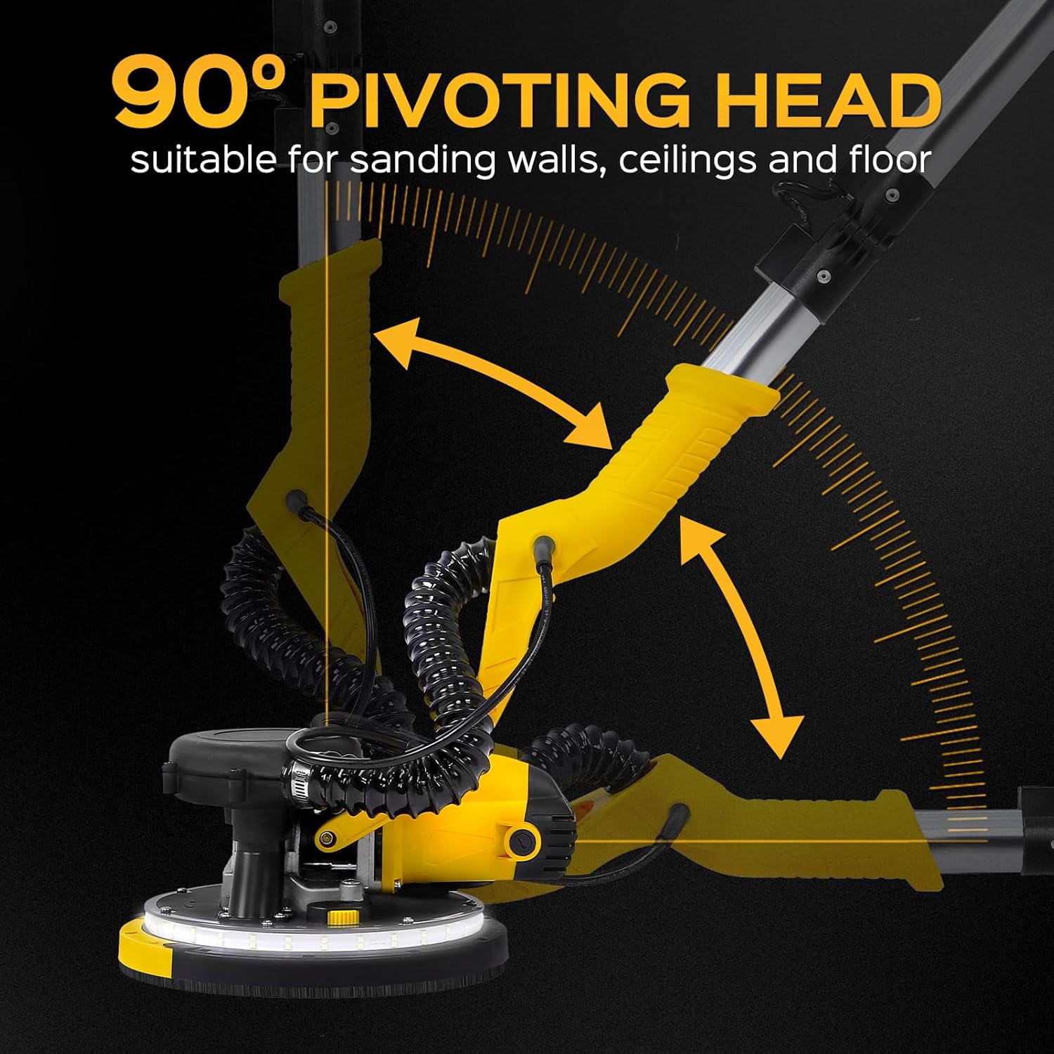 Drywall Sander Tool, LUCKOUT 8.5 Amp Popcorn Ceiling Removal Tool with 7 Variable Speed 800-1800RPM, Electric Drywall Sander with Extendable Handle, LED Light,6 Basic Sand Paper & 6 Grid Sandpaper