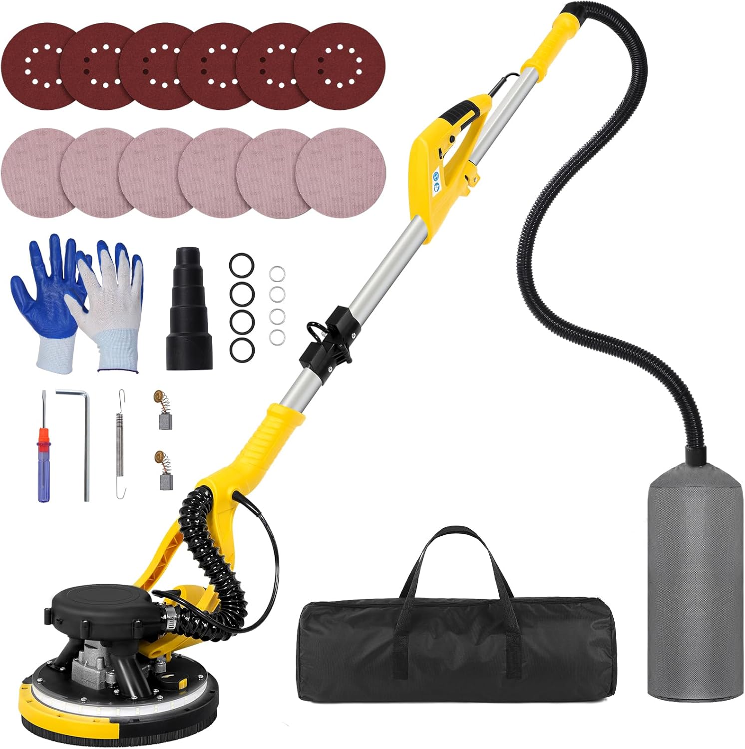 Drywall Sander Tool, LUCKOUT 8.5 Amp Popcorn Ceiling Removal Tool with 7 Variable Speed 800-1800RPM, Electric Drywall Sander with Extendable Handle, LED Light,6 Basic Sand Paper & 6 Grid Sandpaper