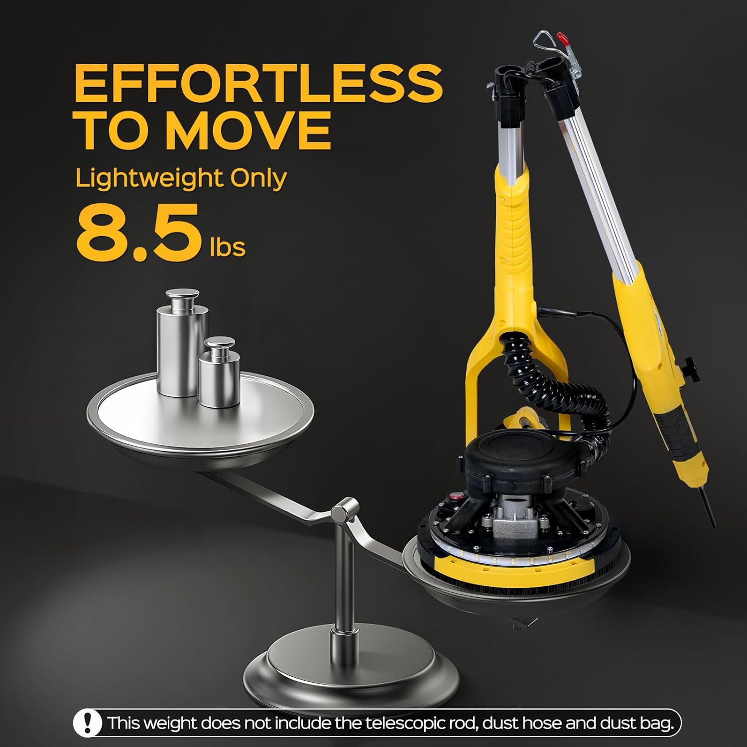 Drywall Sander Tool, LUCKOUT 8.5 Amp Popcorn Ceiling Removal Tool with 7 Variable Speed 800-1800RPM, Electric Drywall Sander with Extendable Handle, LED Light,6 Basic Sand Paper & 6 Grid Sandpaper