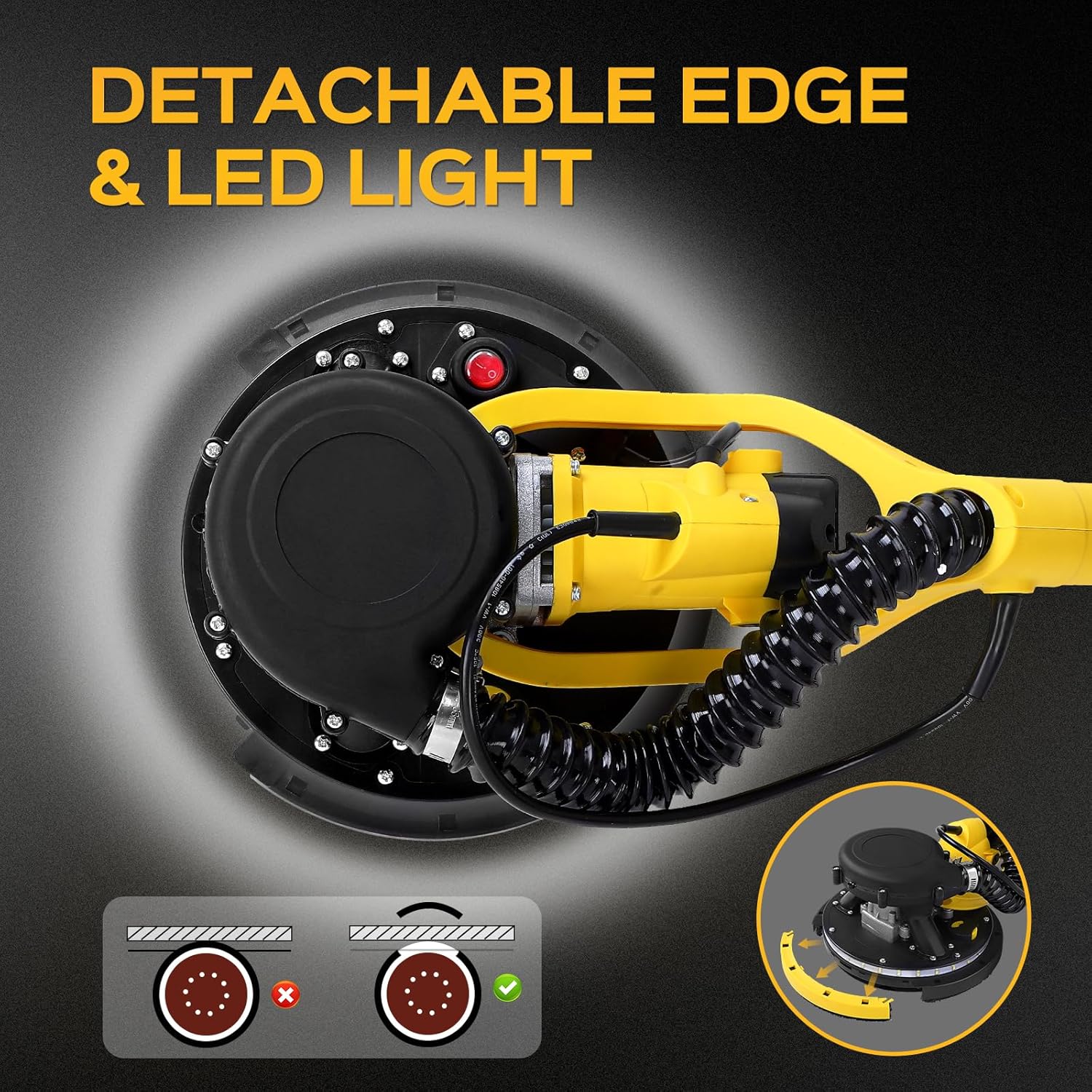 Drywall Sander Tool, LUCKOUT 8.5 Amp Popcorn Ceiling Removal Tool with 7 Variable Speed 800-1800RPM, Electric Drywall Sander with Extendable Handle, LED Light,6 Basic Sand Paper & 6 Grid Sandpaper